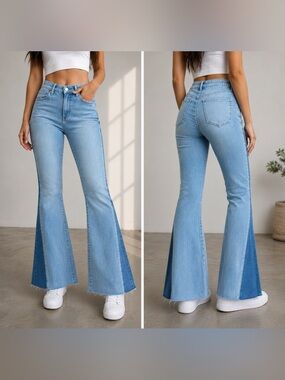 Express '70s FlareHigh RiseJeansWomenSize M (6/8/10)Two-Tone Stretch Denim